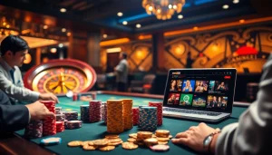 Experience excitement at mm88.com with a luxurious casino scene featuring poker and online gaming.
