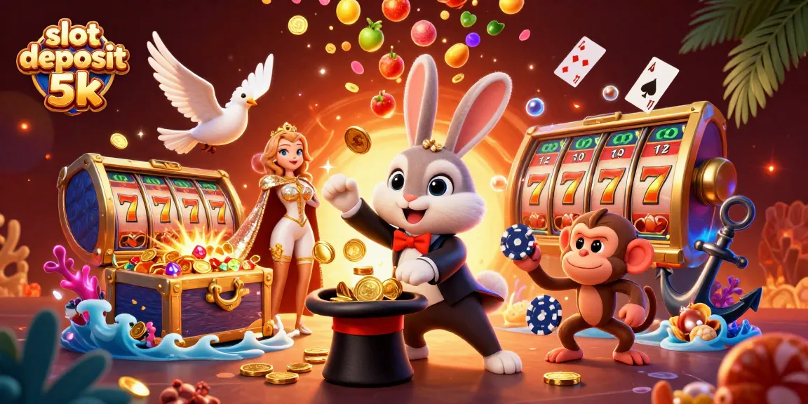 Experience the thrill of slot deposit 5k with our magical scene featuring playful casino characters and rich elements.