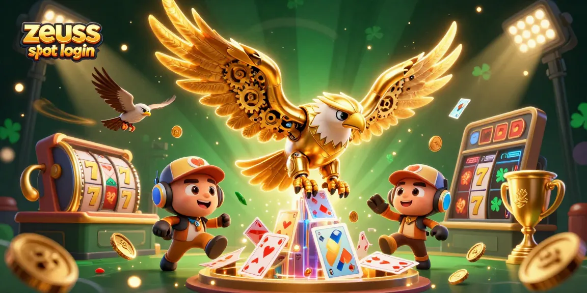 Experience the thrill of zeus slot login with a dynamic 3D cartoon scene featuring casino elements.