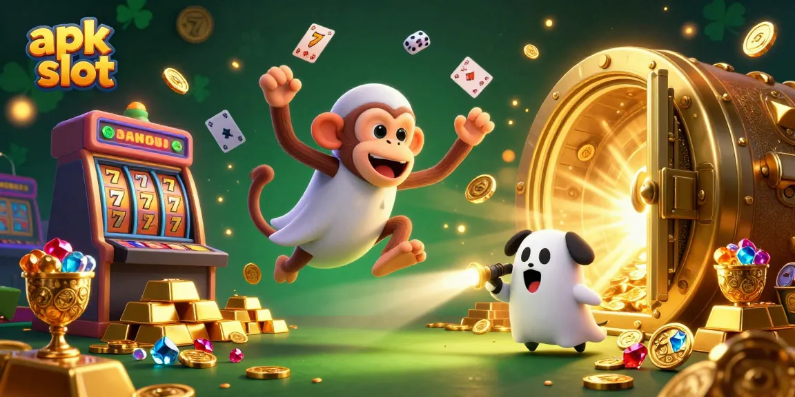 Jelajahi pengalaman menarik apk slot di kasino dengan gambar karakter ceria dan koin berkilau.