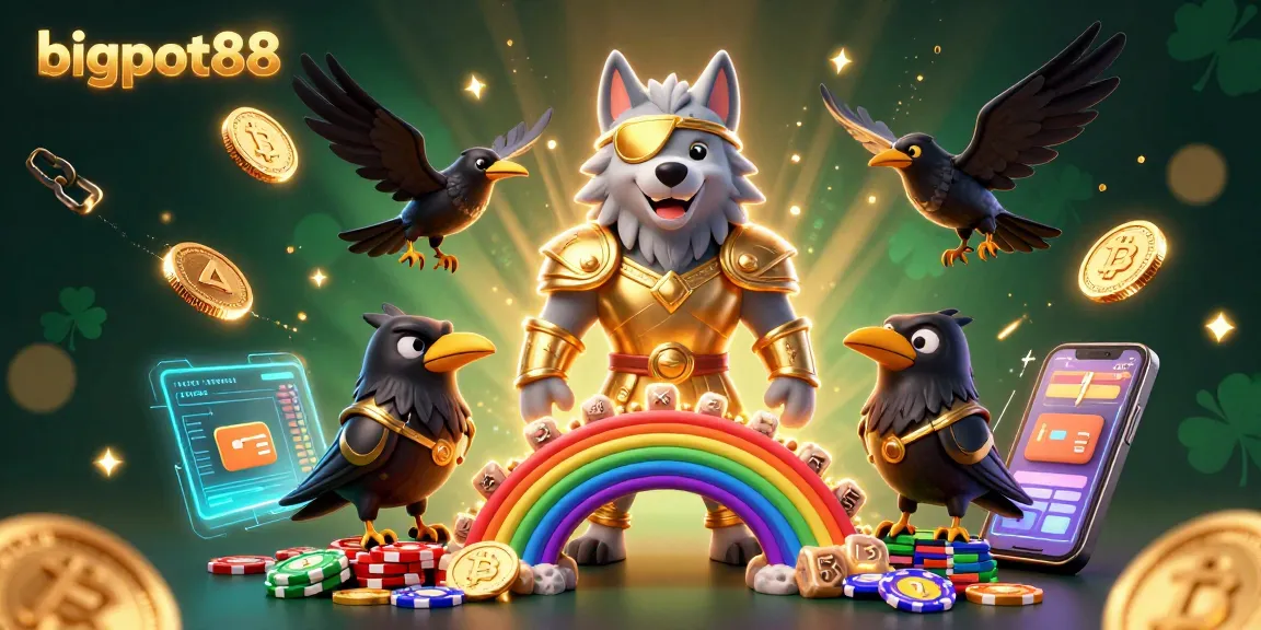 Spin the reels at bigpot88 with Odin and his ravens on a vibrant casino bridge.