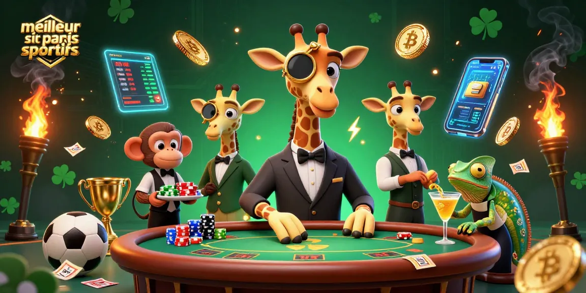 Pariez sur le meilleur site de paris sportifs avec une illustration d'une girafe, un valet et un barman.